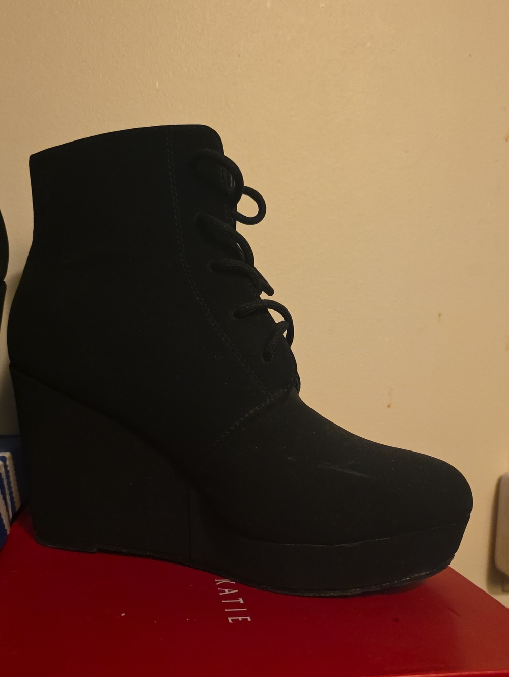 Ardene Black Lace-Up Wedge Ankle Boots